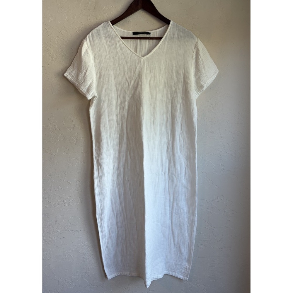 Jenni Kayne Cypress Cotton Caftan Midi Dress S White Quiet Luxury Minimalist